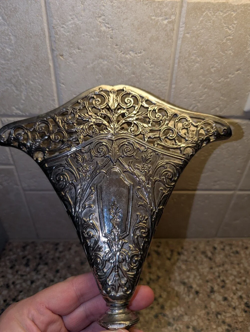 Vintage -Godinger Silver Art Co Ornate REPOUSSE Victorian Fan Flower Vase!